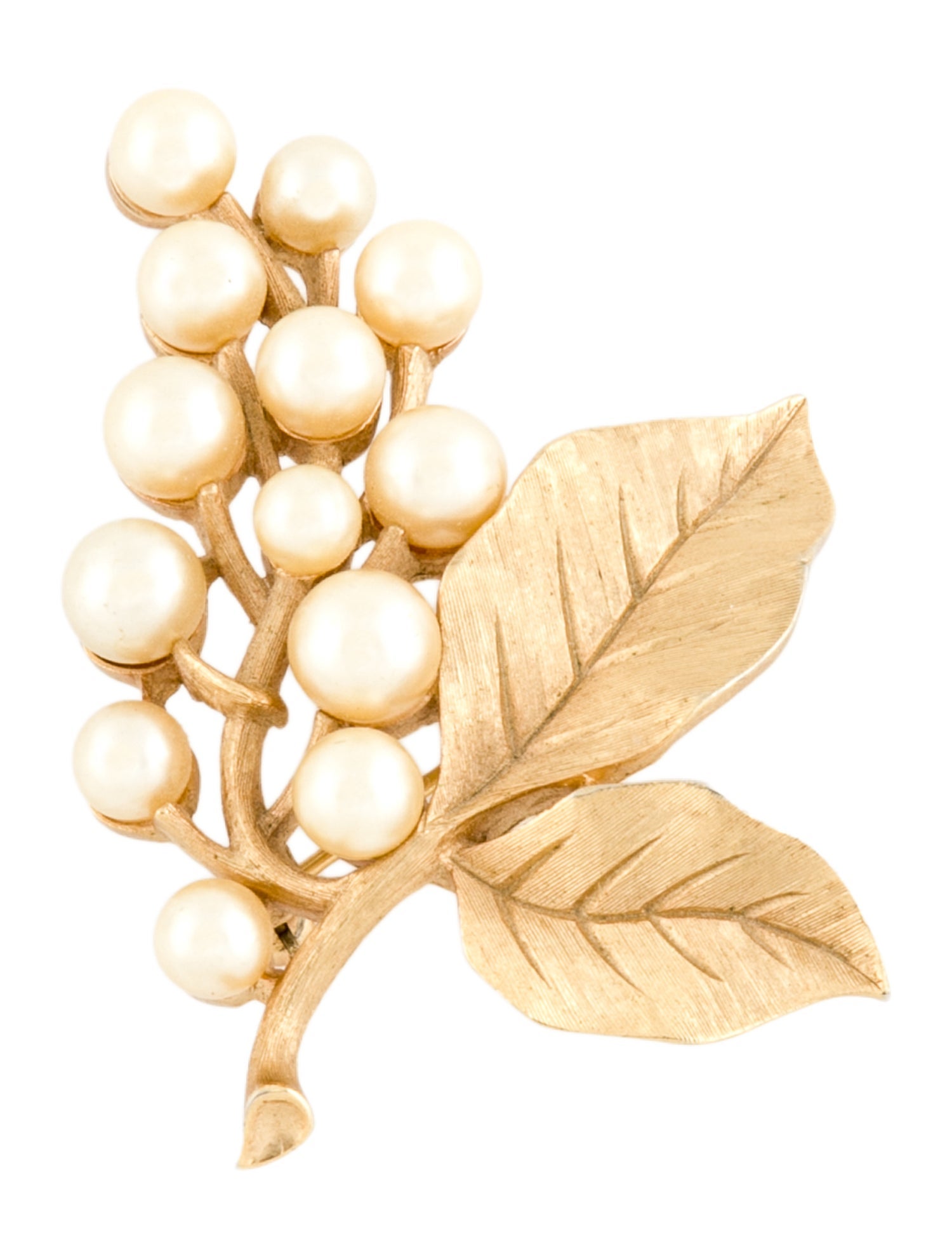 Trifari Faux Pearl Leaf Brooch