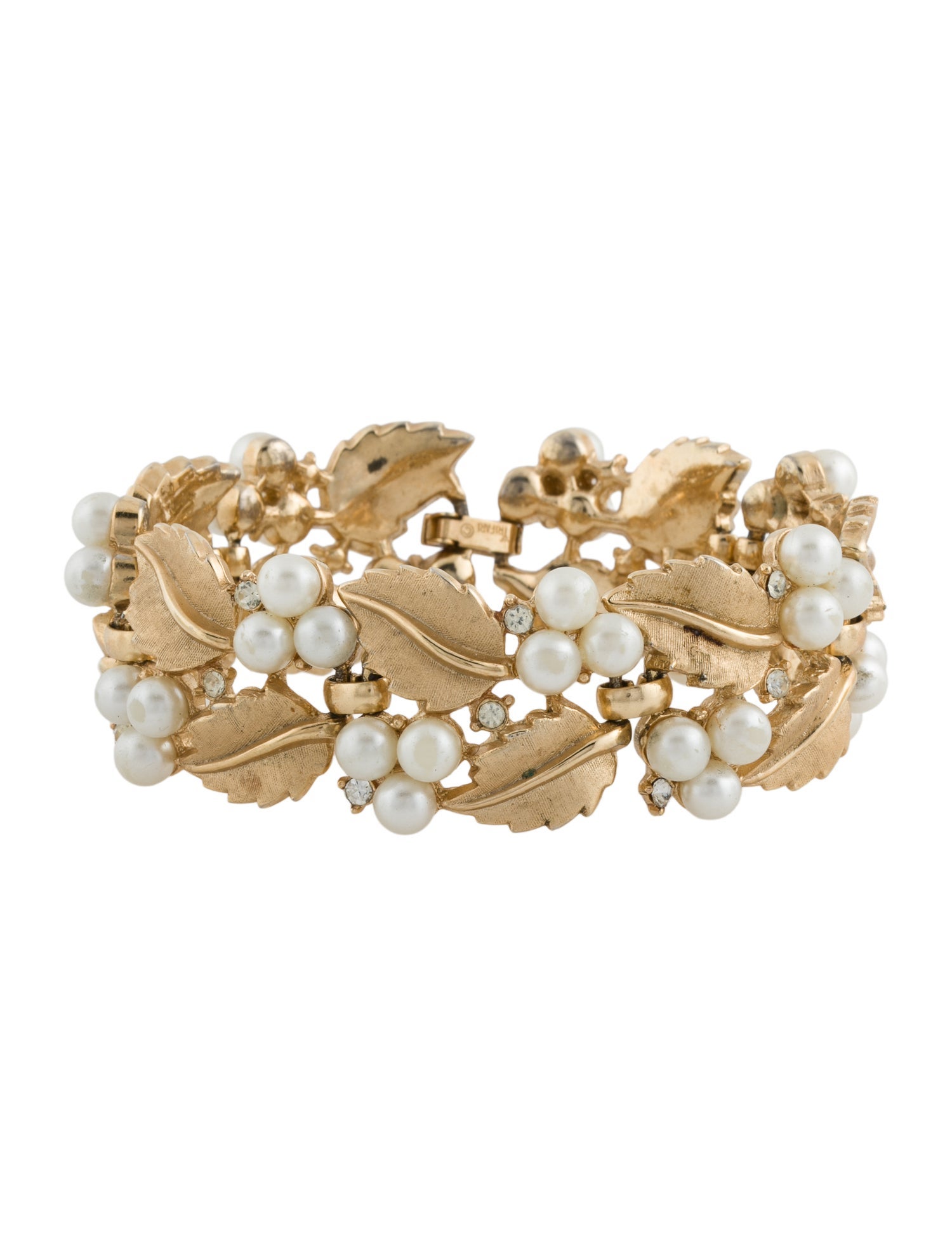 Trifari Faux Pearl & Crystal Link Bracelet