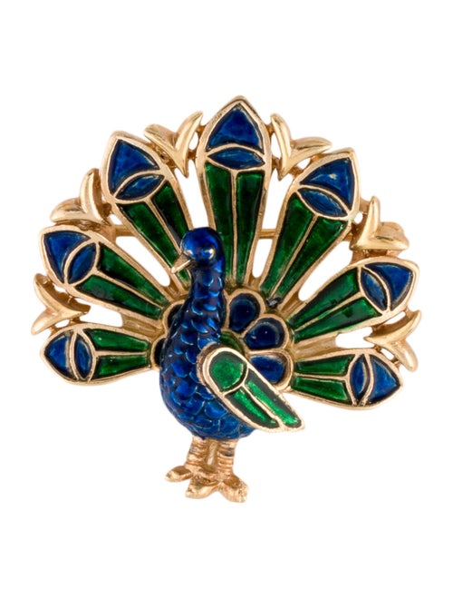 Trifari Enamel Peacock Pin Brooch
