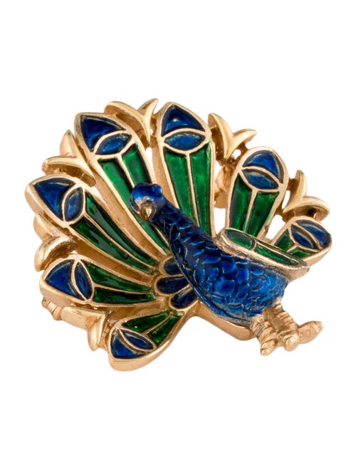 Trifari Enamel Peacock Pin Brooch