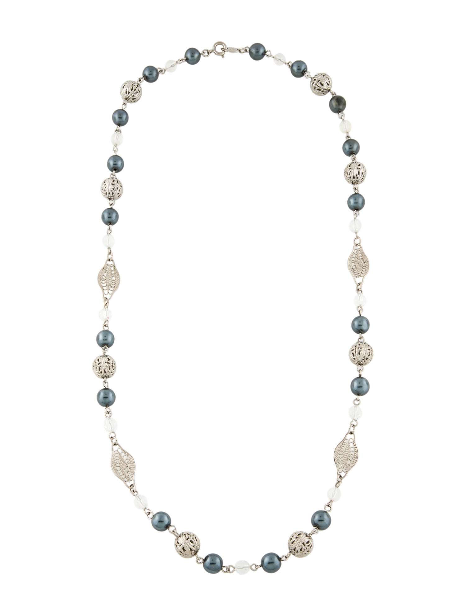 Trifari Faux Pearl & Crystal Bead Strand Necklace