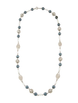 Trifari Faux Pearl & Crystal Bead Strand Necklace