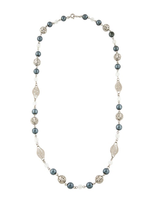 Trifari Faux Pearl & Crystal Bead Strand Necklace