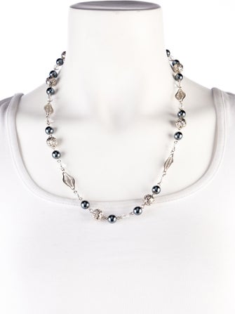 Trifari Faux Pearl & Crystal Bead Strand Necklace