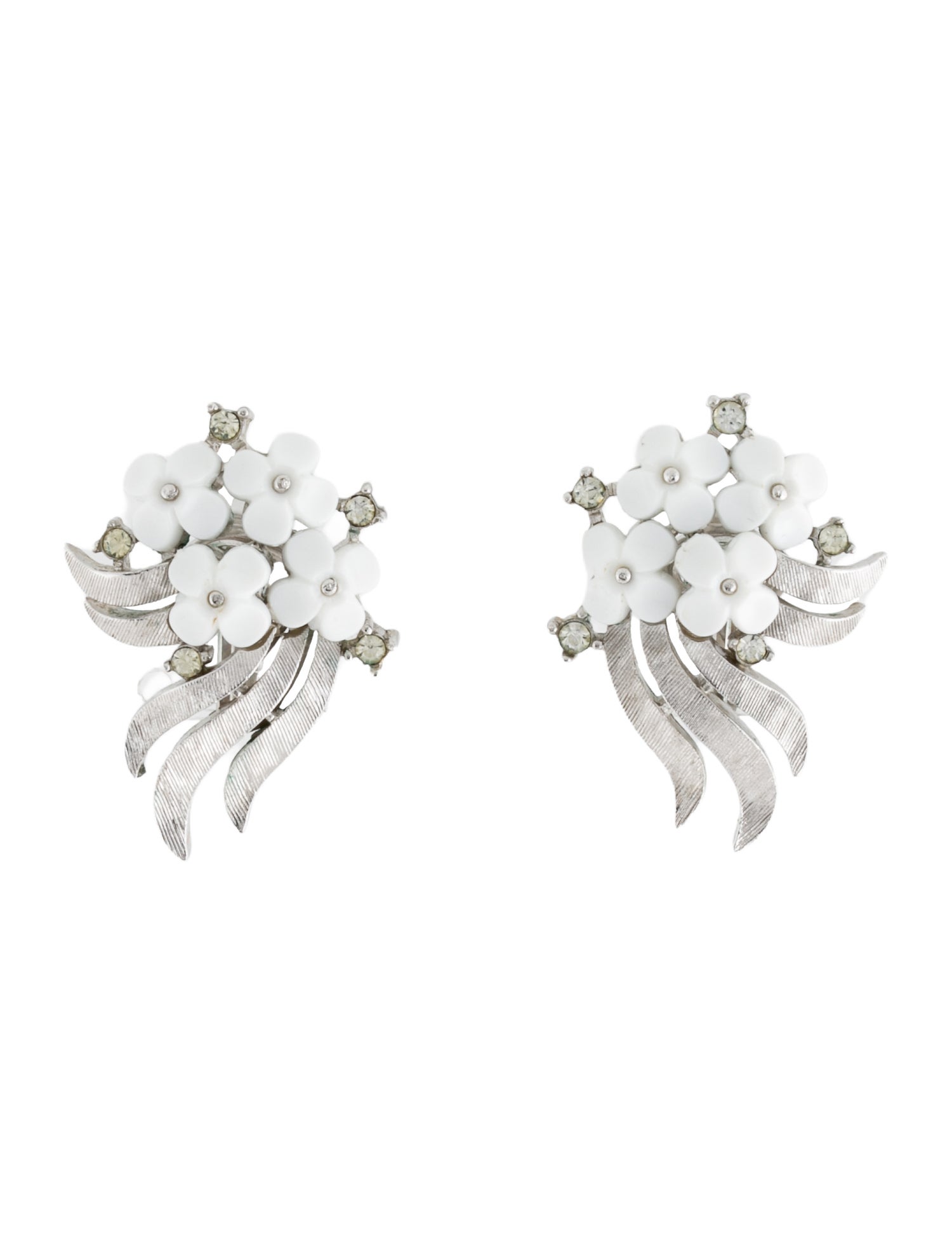 Trifari Flower & Crystal Clip-On Earrings