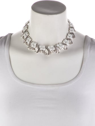 Trifari Flower & Crystal Collar Necklace
