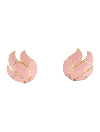Trifari Enamel Flare Clip On Earrings
