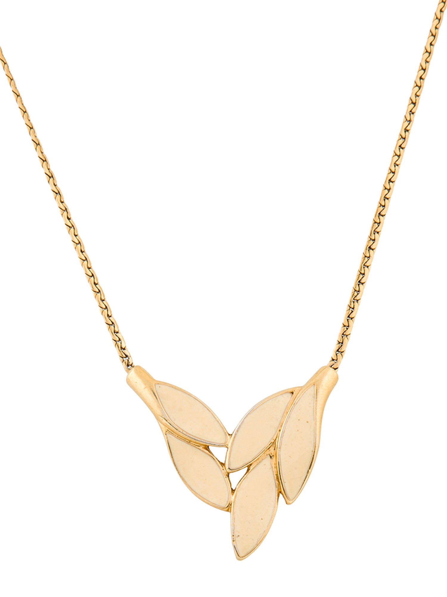 Trifari Enamel Leaf Pendant Necklace