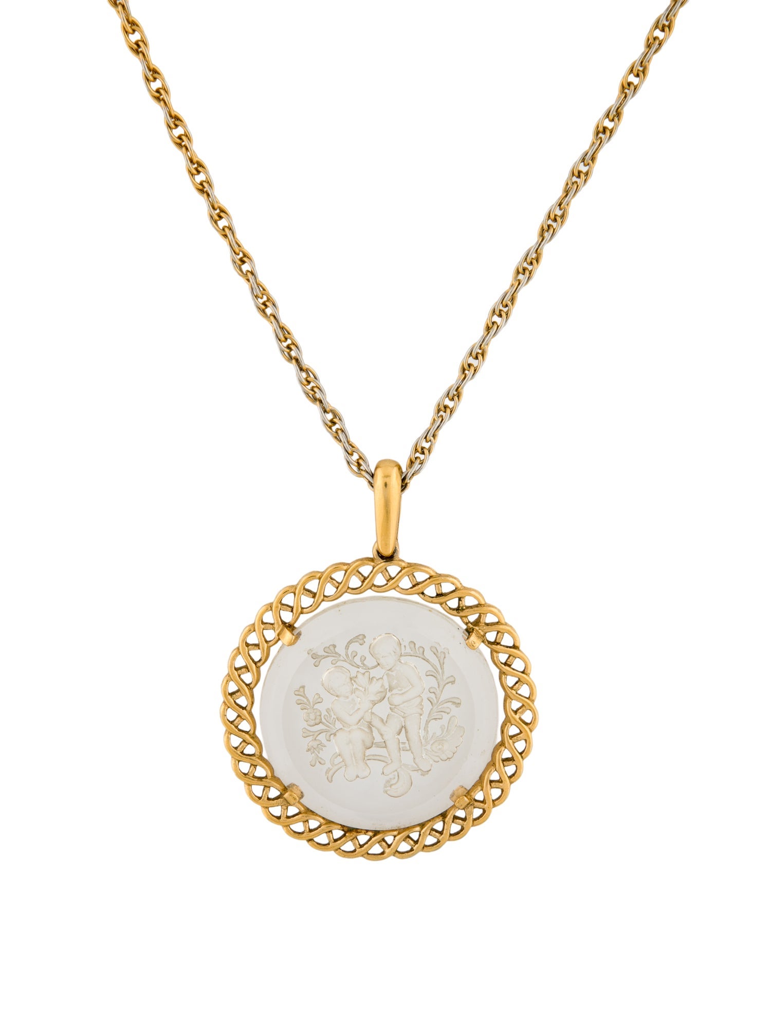 Trifari Carved Glass Zodiac Pendant Necklace