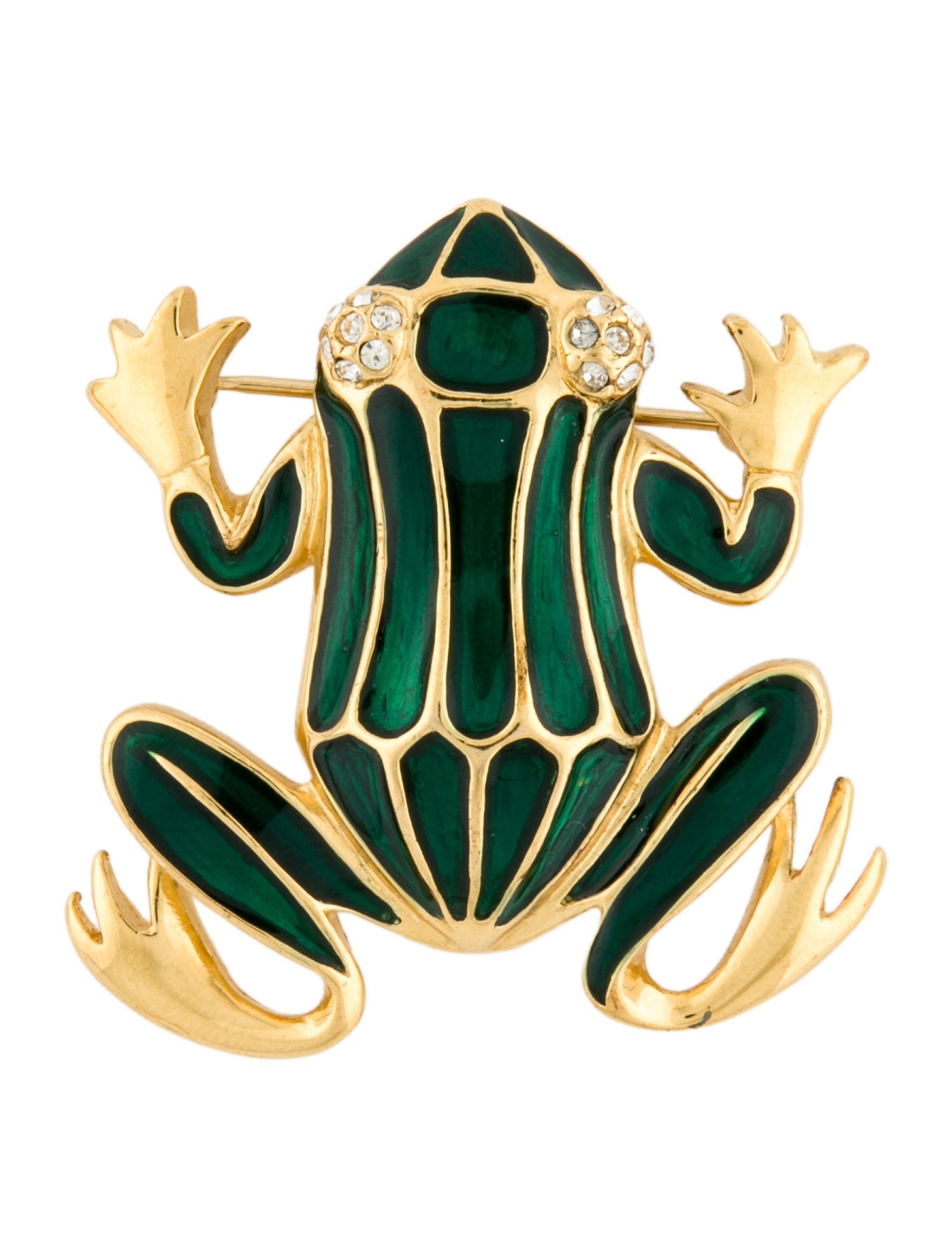 Trifari Enamel & Crystal Frog Brooch