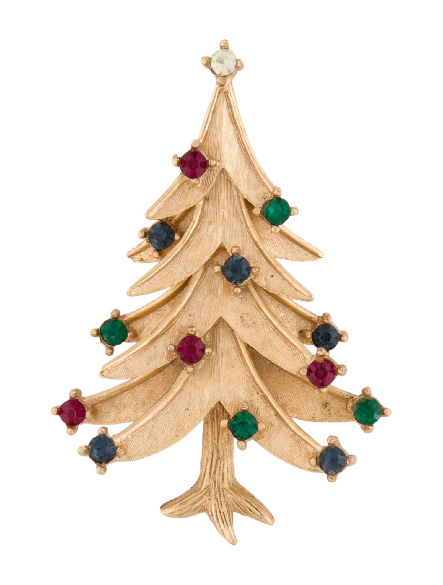 Trifari Crystal Holiday Tree Brooch Pin