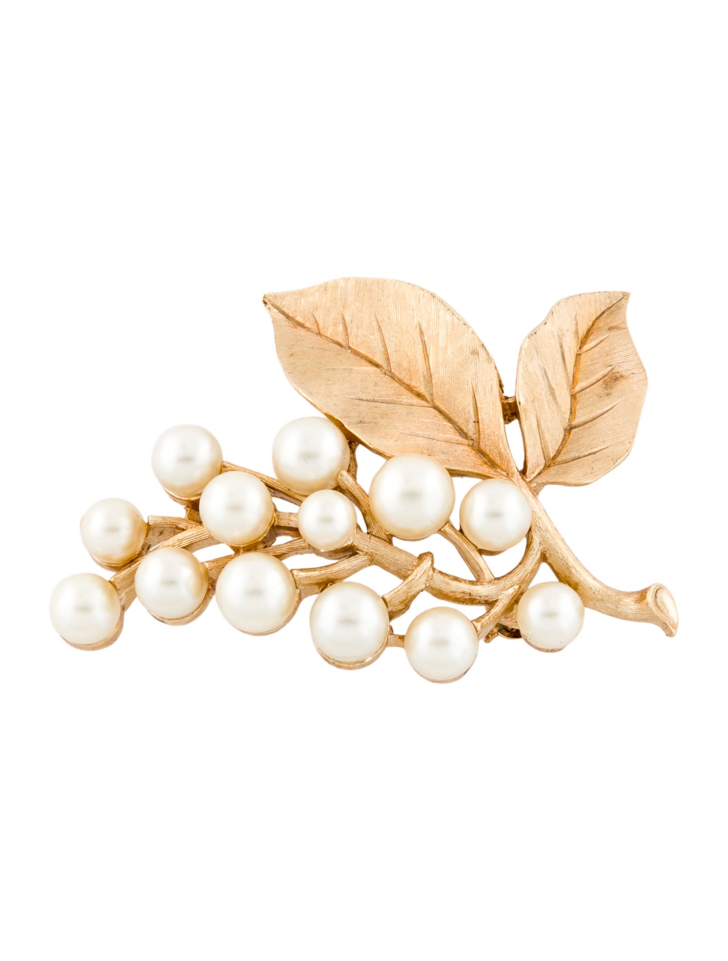 Trifari Faux Pearl Leaf Brooch