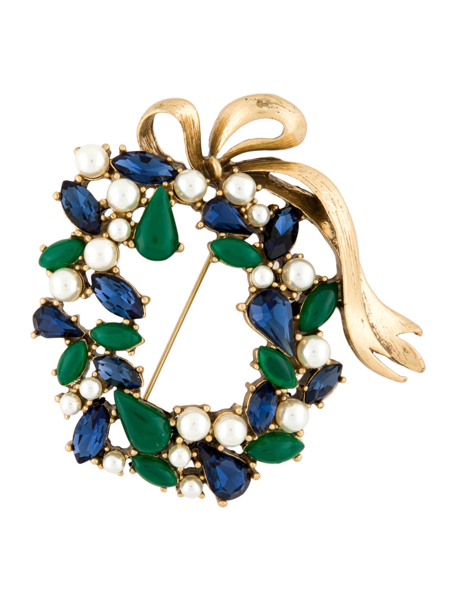 Trifari Faux Pearl, Resin & Crystal Wreath Brooch