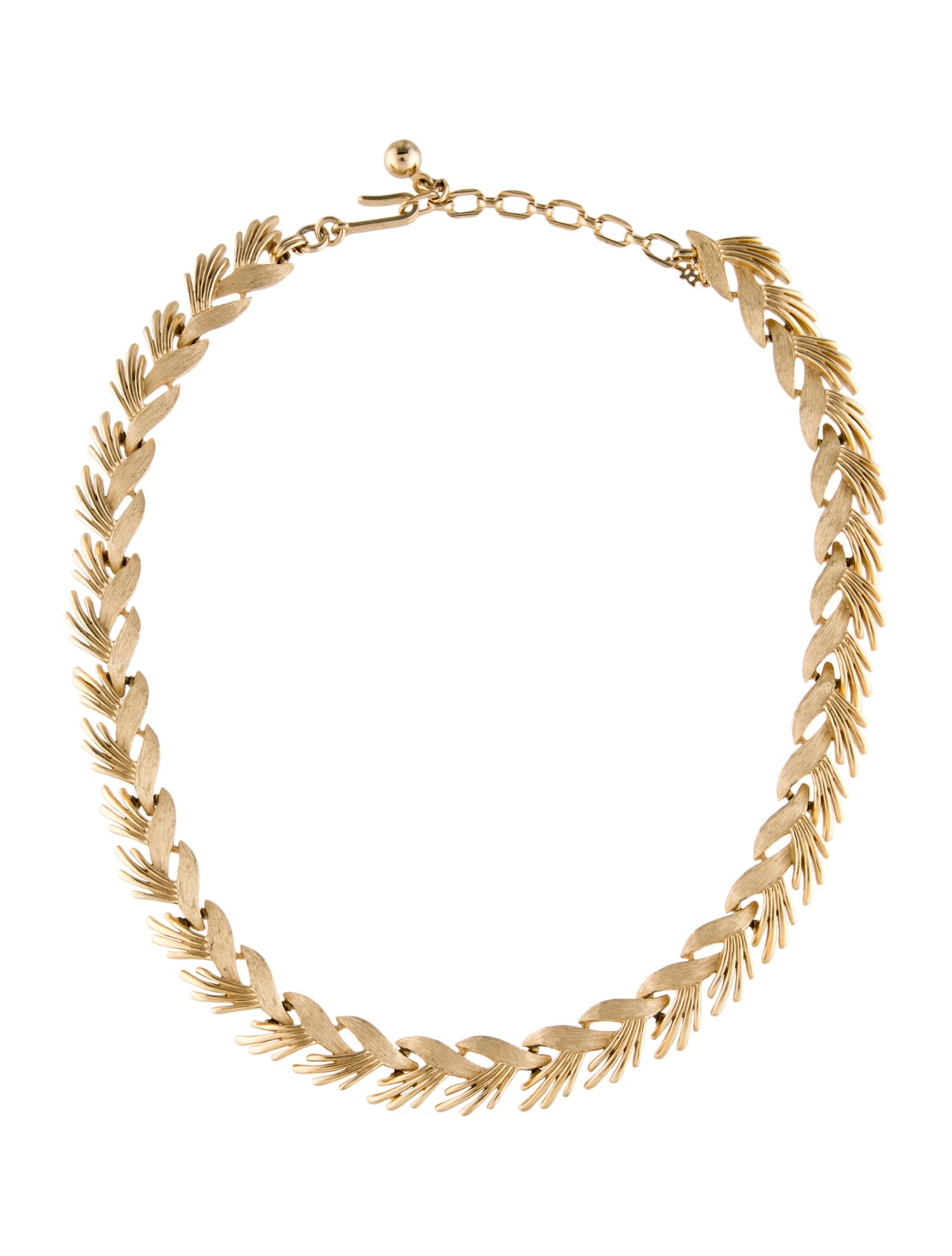 Trifari Vintage Leaf Textured Choker Necklace