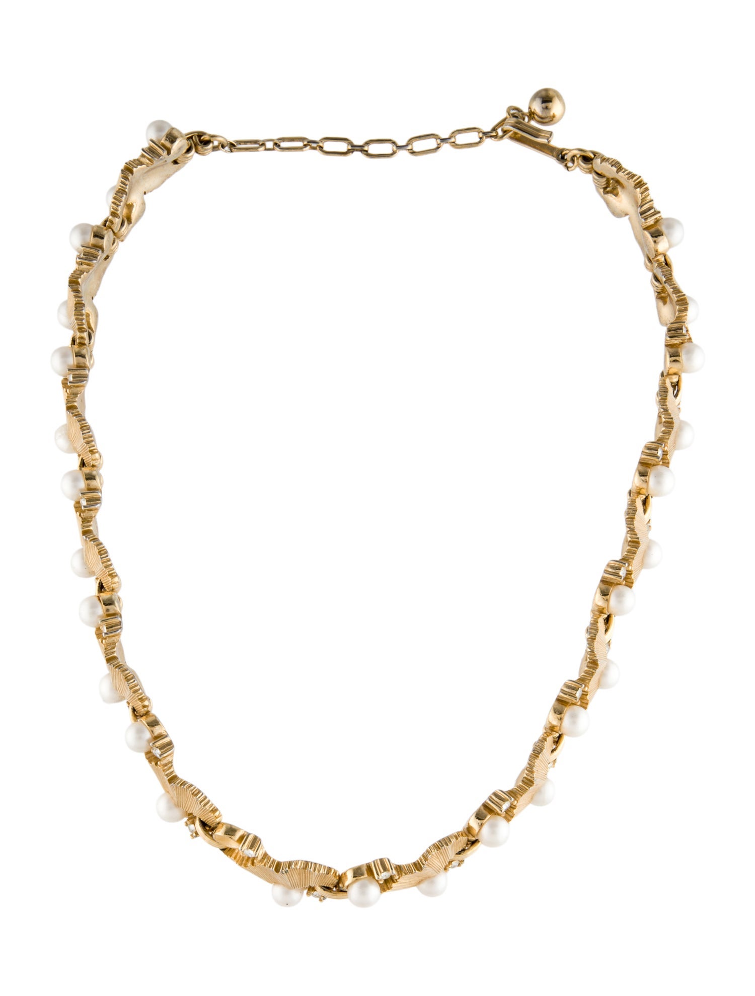 Trifari Vintage Faux Pearl & Crystal Choker Necklace