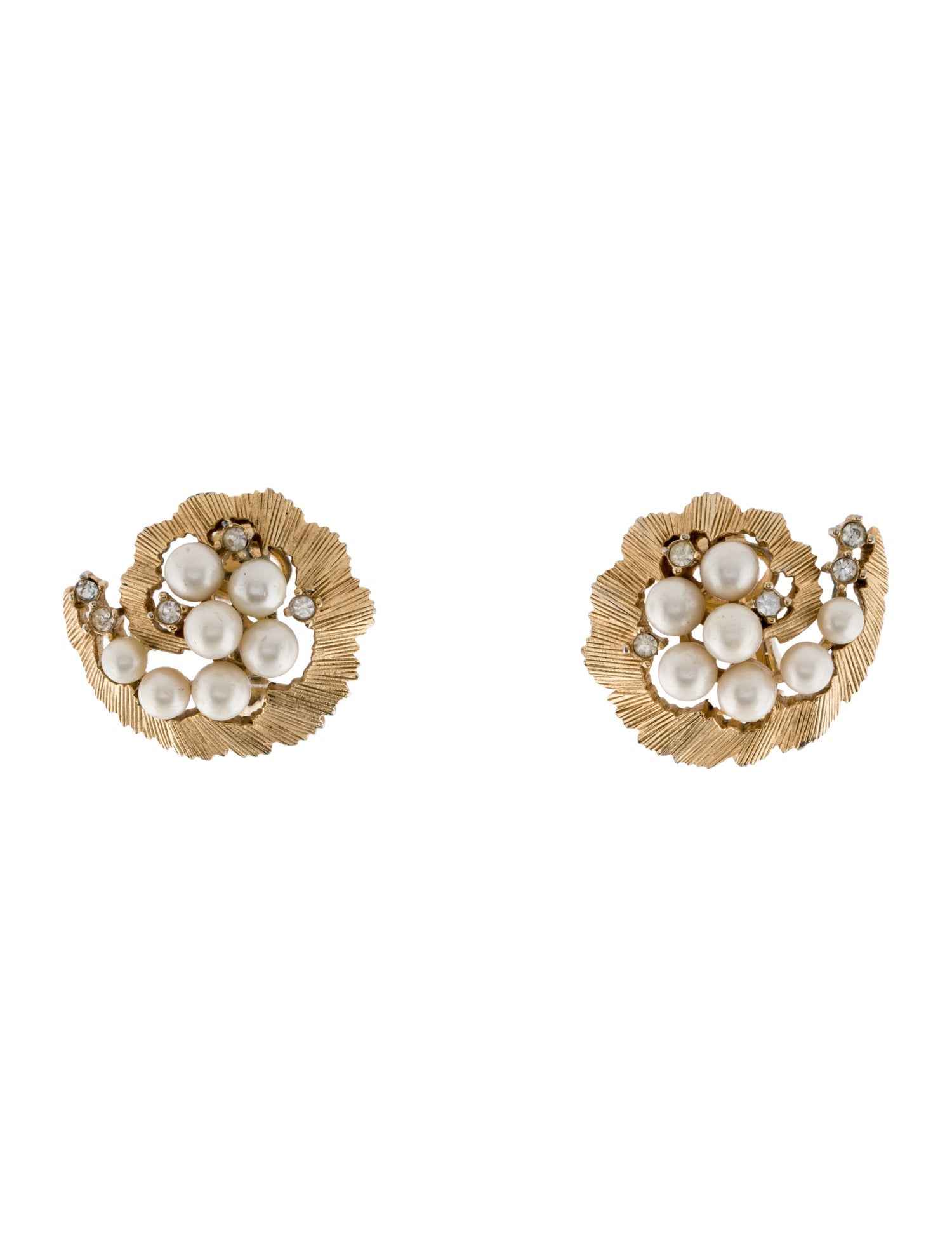 Trifari Vintage Faux Pearl & Crystal Clip-On Earrings