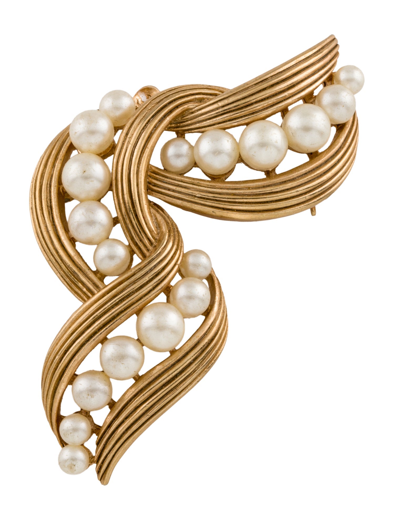 Trifari Faux Pearl Swirl Brooch Pin