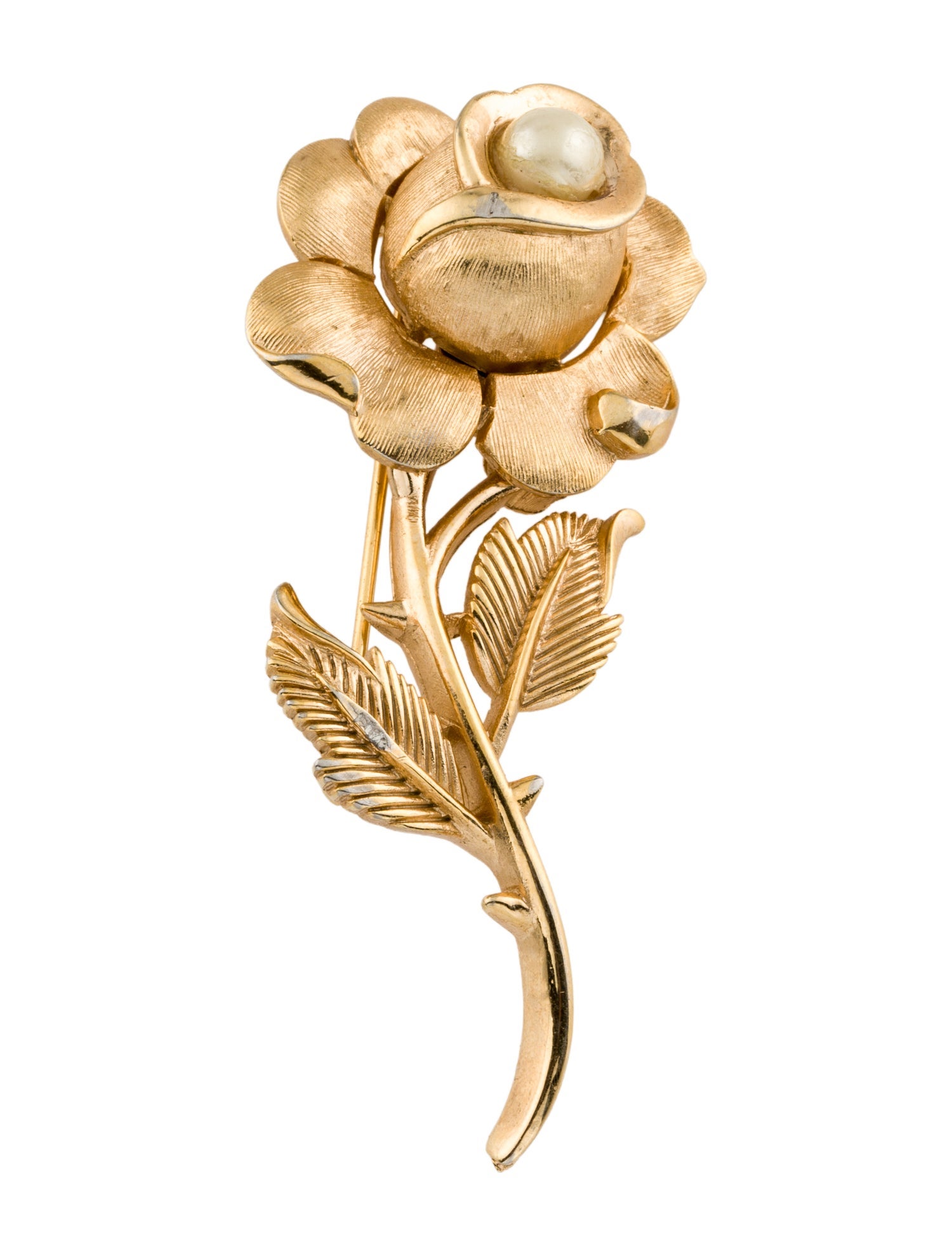 Trifari Faux Pearl Flower Brooch