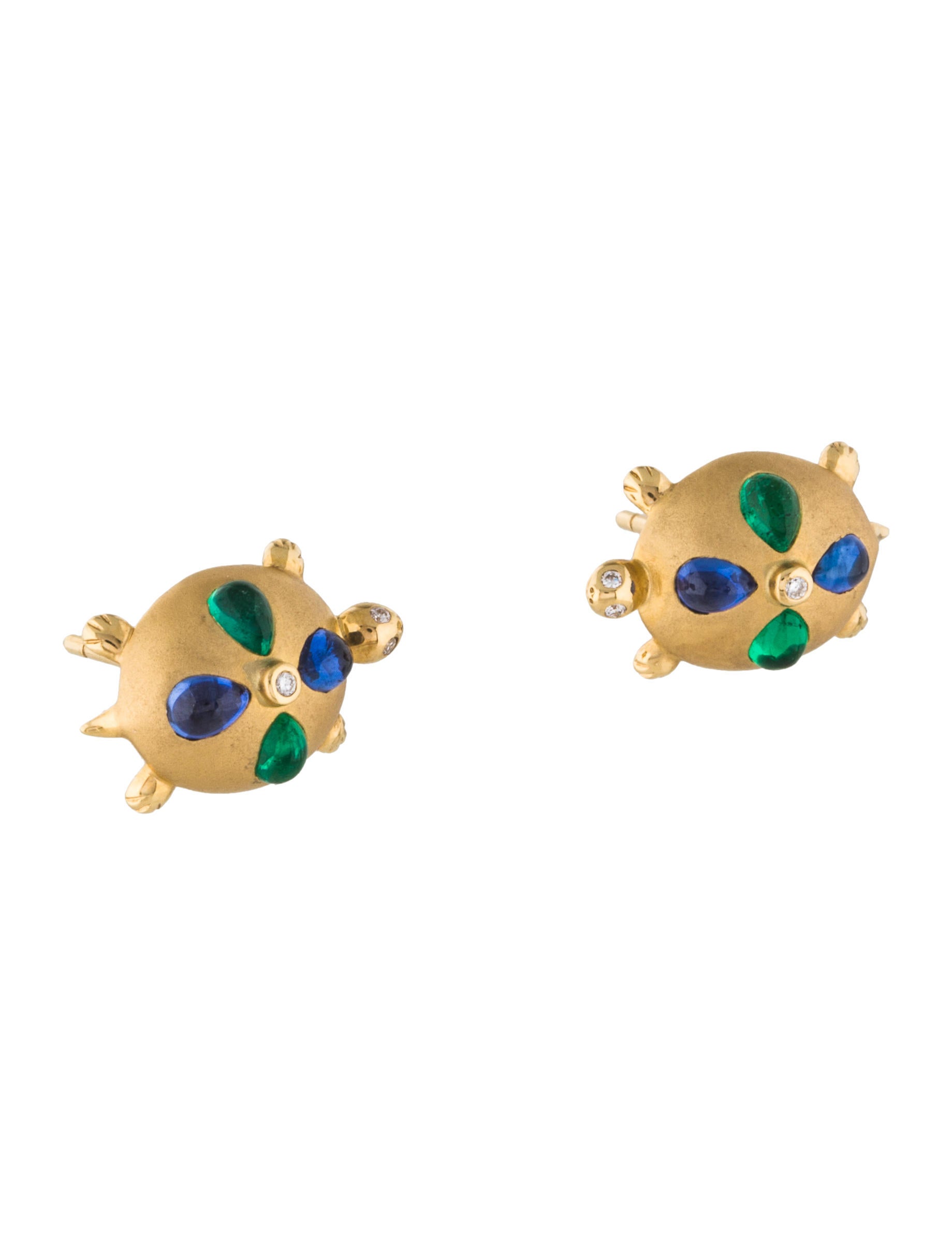 Temple St Clair 18k Diamond Shire Emerald Turtle Earrings 18k Diamond Shire Emerald Turtle Earrings