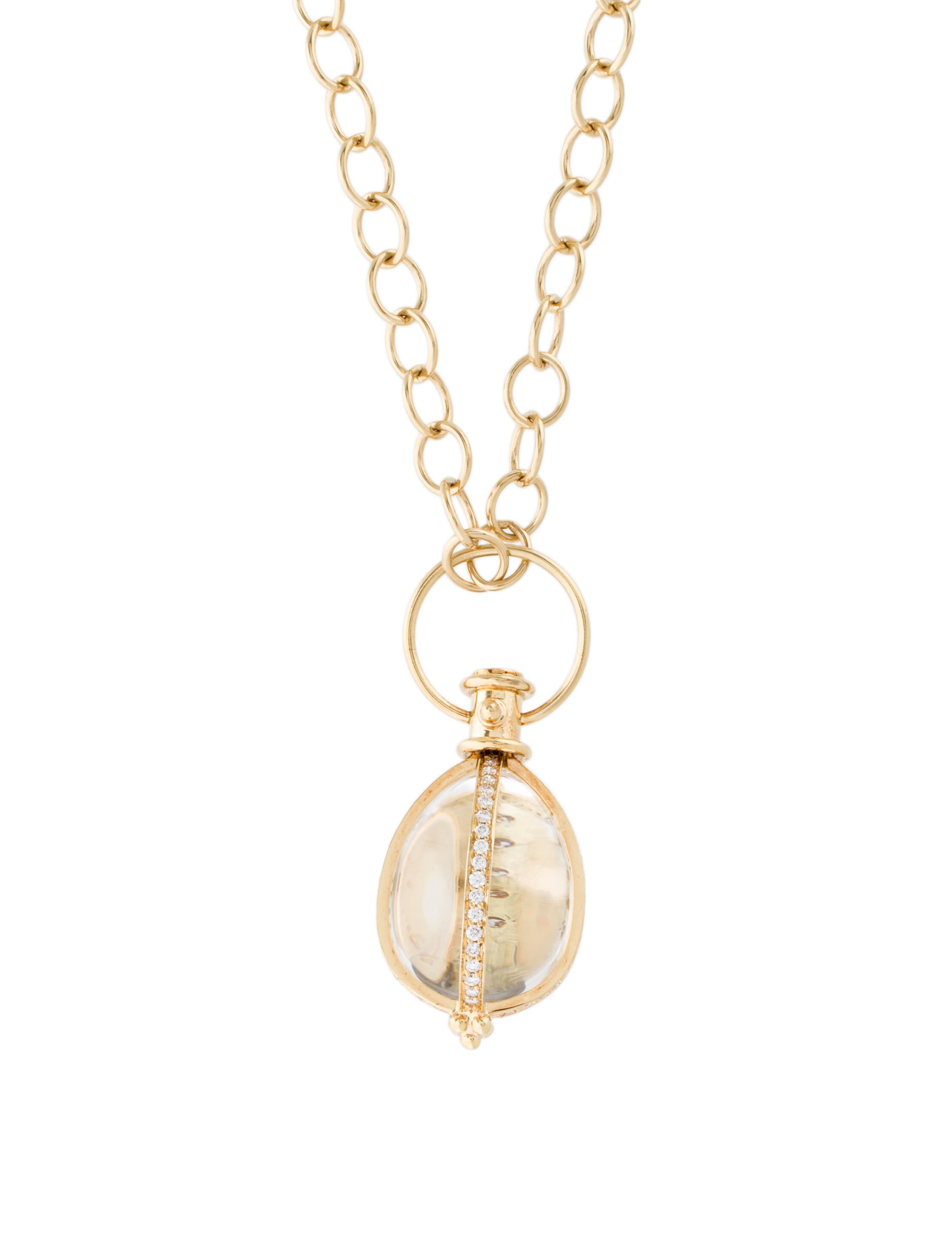 Temple St. Clair 18K Quartz & Diamond Amulet Classic Oval Chain Pendant Necklace