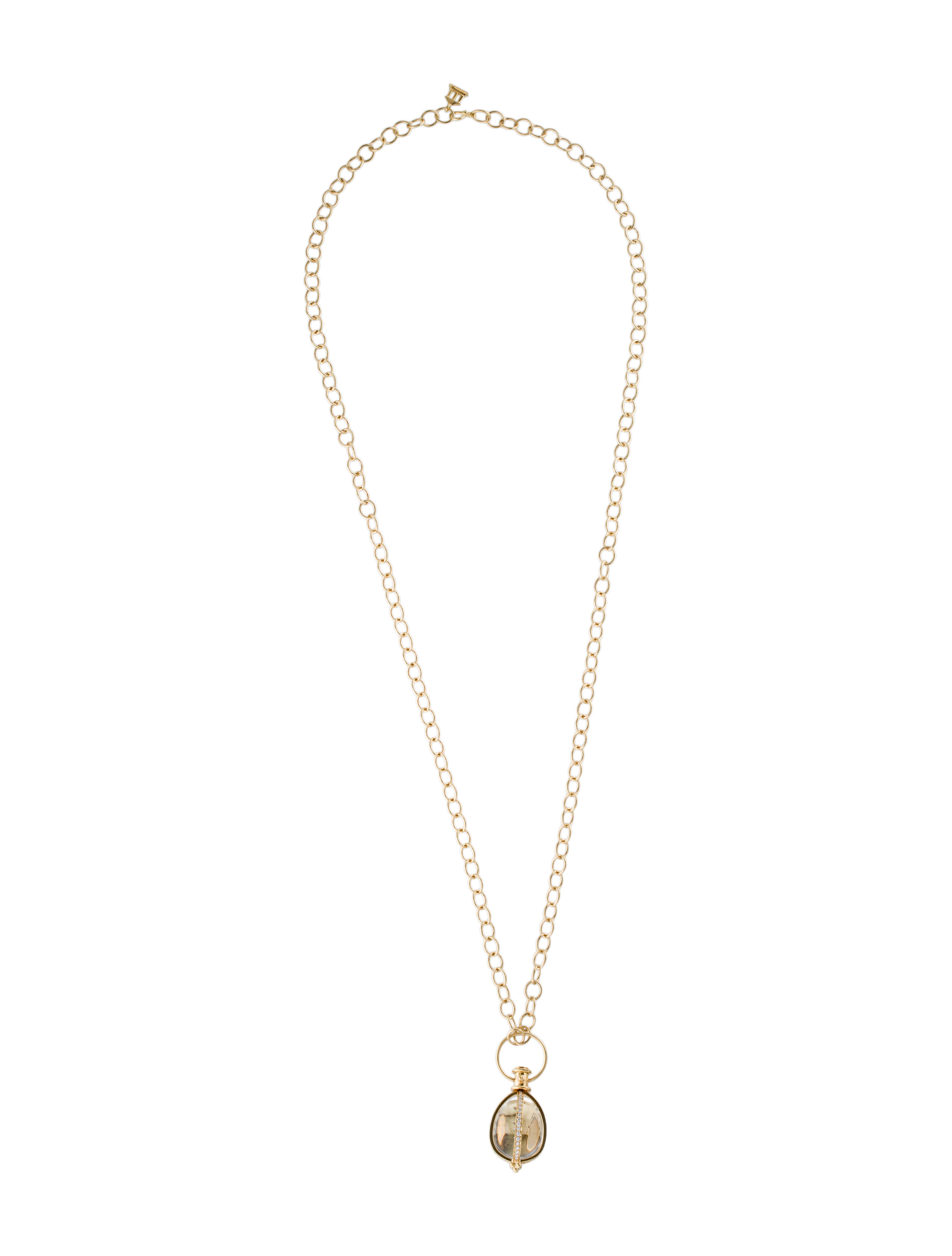 Temple St. Clair 18K Quartz & Diamond Amulet Classic Oval Chain Pendant Necklace