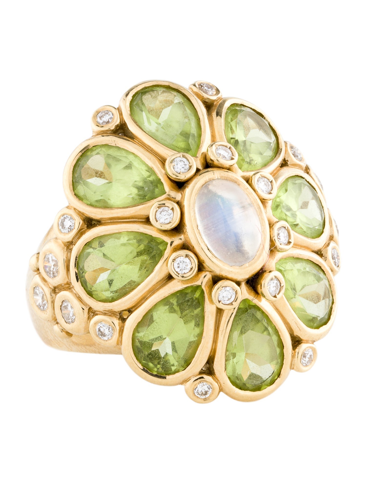 Temple St. Clair 18K Peridot, Moonstone & Diamond Blossom Ring