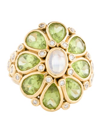 Temple St. Clair 18K Peridot, Moonstone & Diamond Blossom Ring