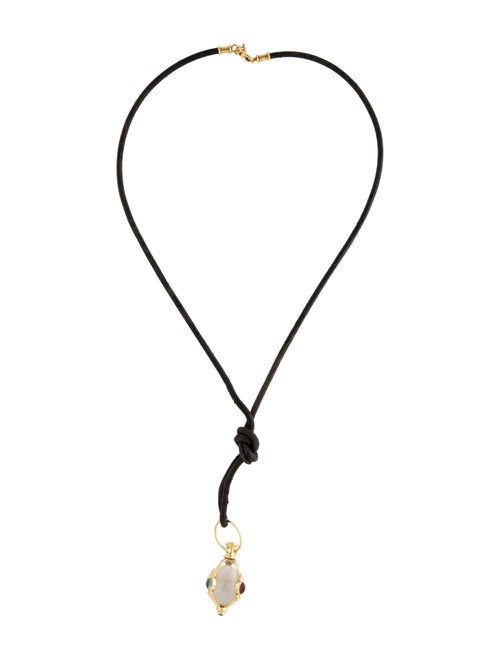 Temple St. Clair 18K Multi-Stone Precious Amulet w/ Leather Cord Necklace