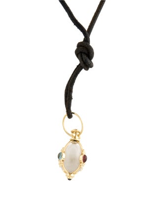 Temple St. Clair 18K Multi-Stone Precious Amulet w/ Leather Cord Necklace