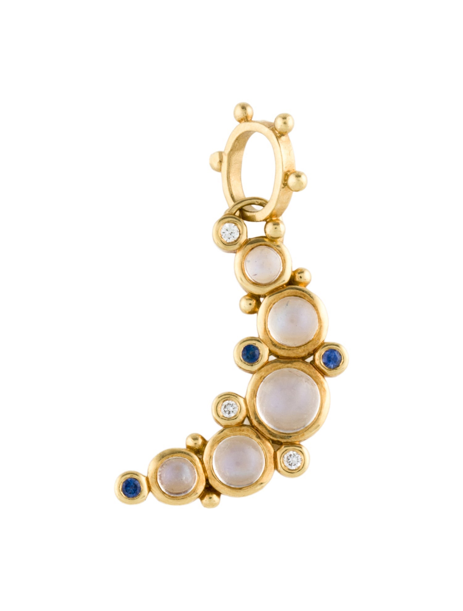 Temple St. Clair 18K Diamond, Moonstone & Sapphire Crescent Moon Pendant