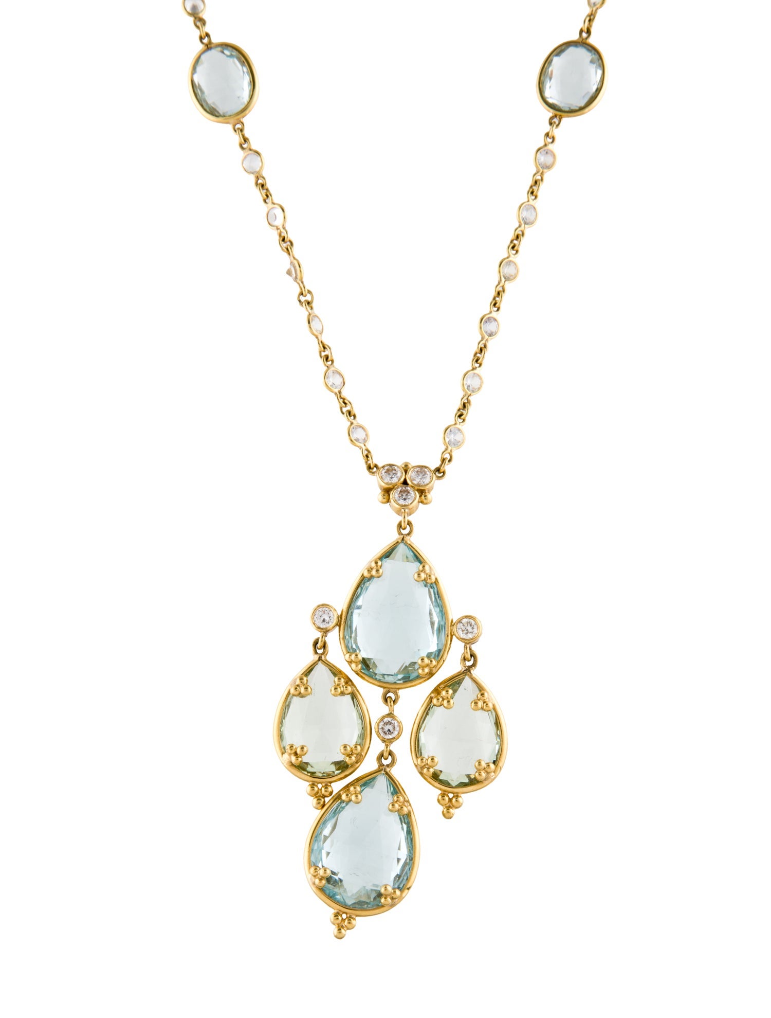 Temple St. Clair 18K Aquamarine, Sapphire & Diamond Drop Necklace