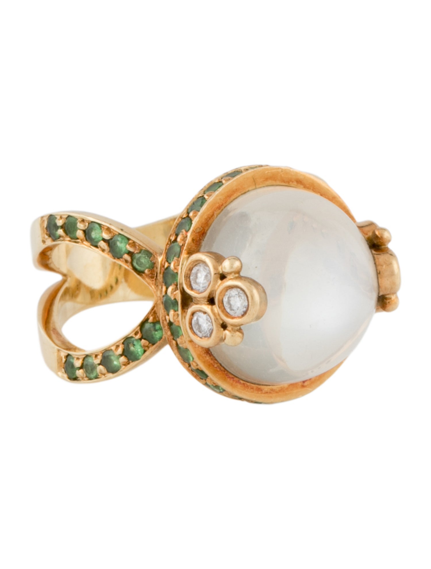 Temple St. Clair 18K Moonstone, Tsavorite Garnet & Diamond Ring