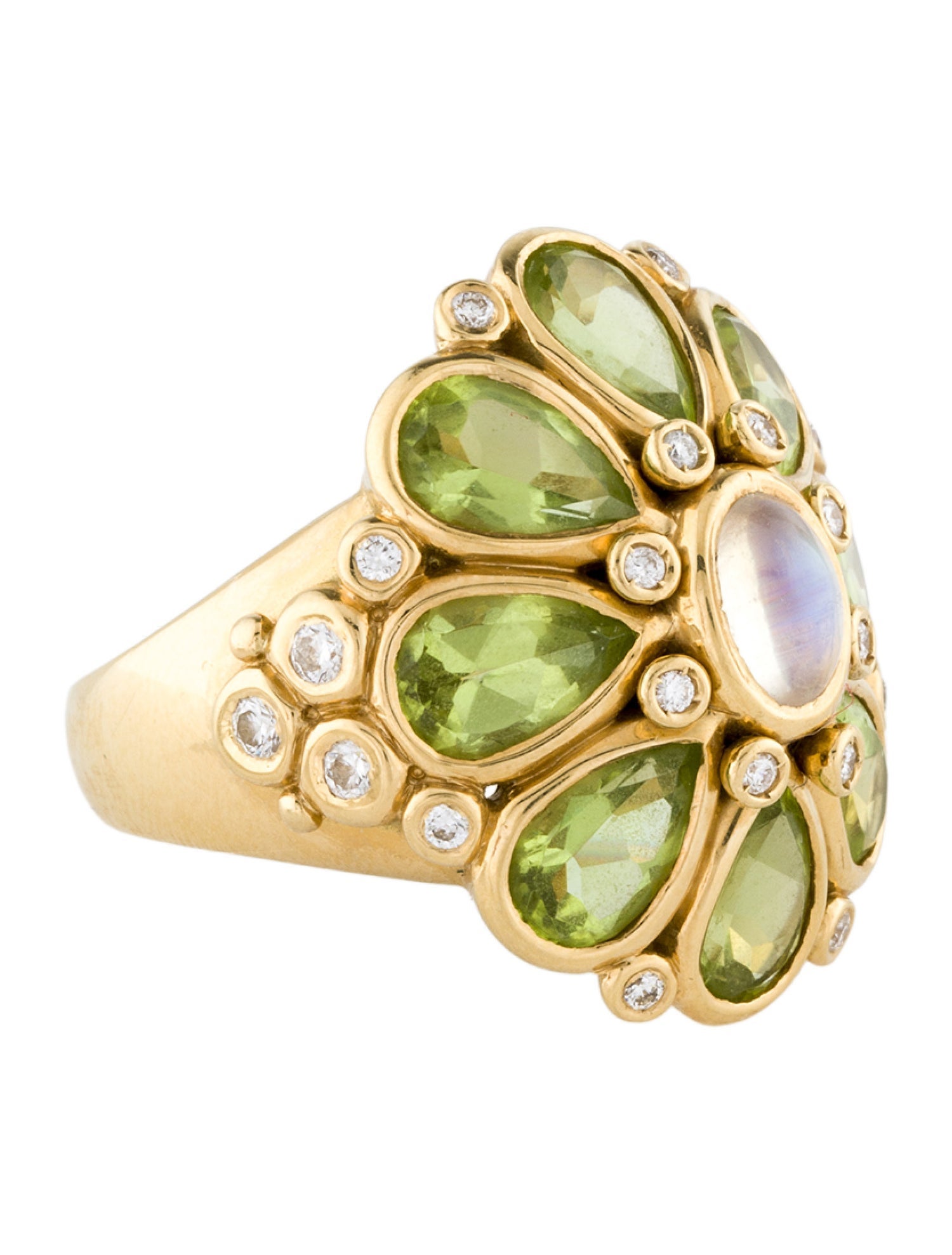 Temple St. Clair 18K Peridot, Moonstone & Diamond Blossom Cocktail Ring