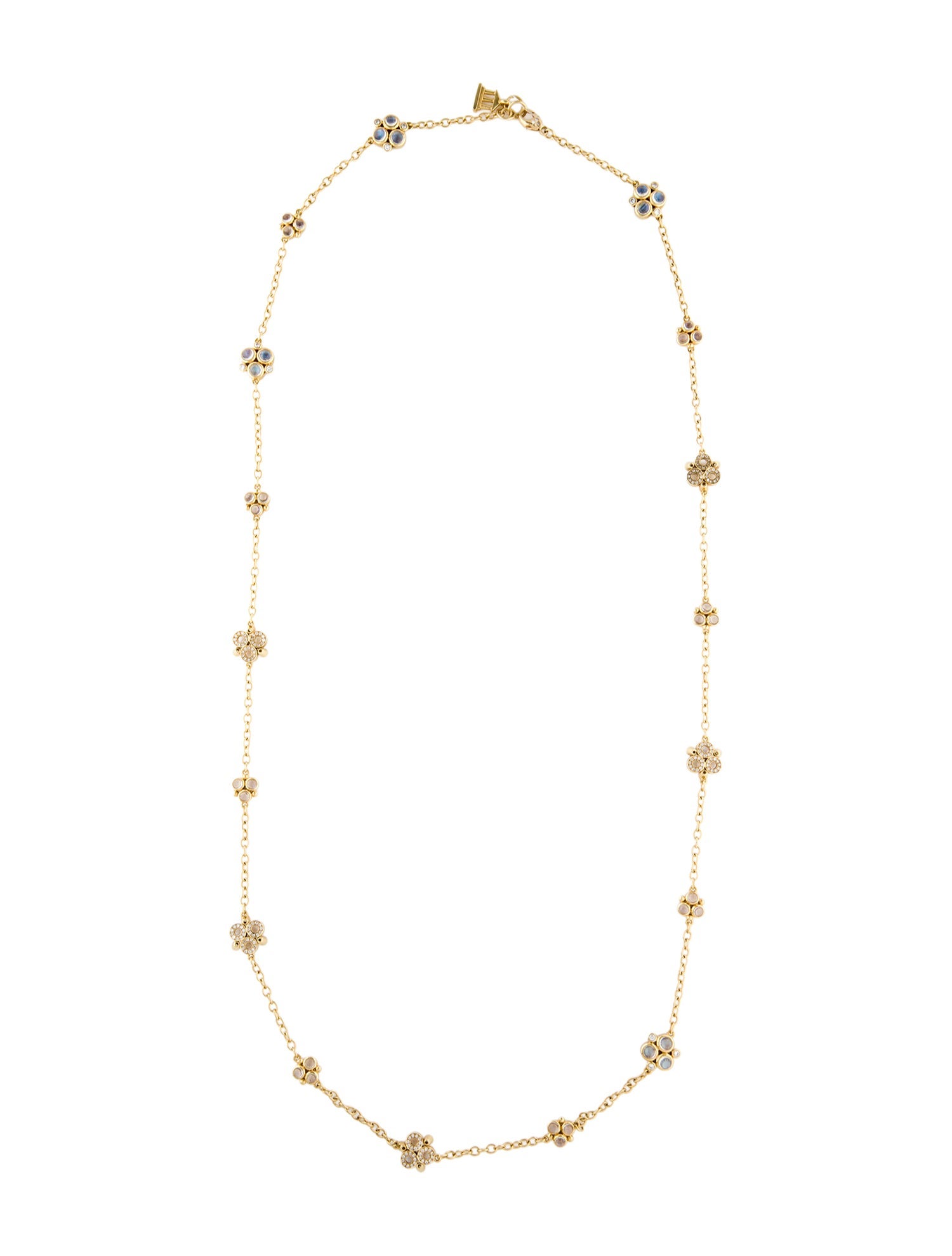 Temple St. Clair 18K 11.45ctw Moonstone & 2.29ctw Diamond Trio Station Necklace