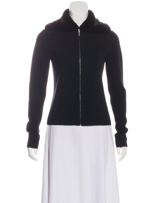 TSE Cashmere Fur-Trimmed Cashmere Cardigan Black