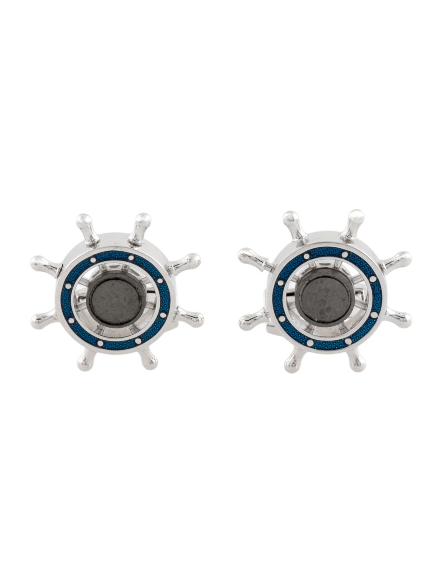 Tateossian Enamel Spinning Ship Wheel Cufflinks
