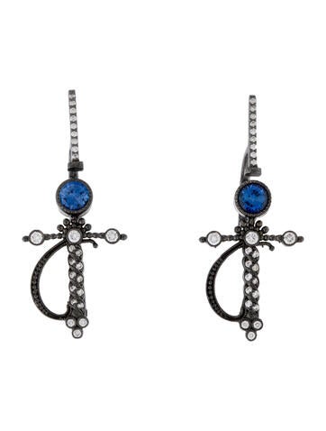 Colette Jewelry Ear Cuff 18K Sapphire & Diamond Sword Earrings