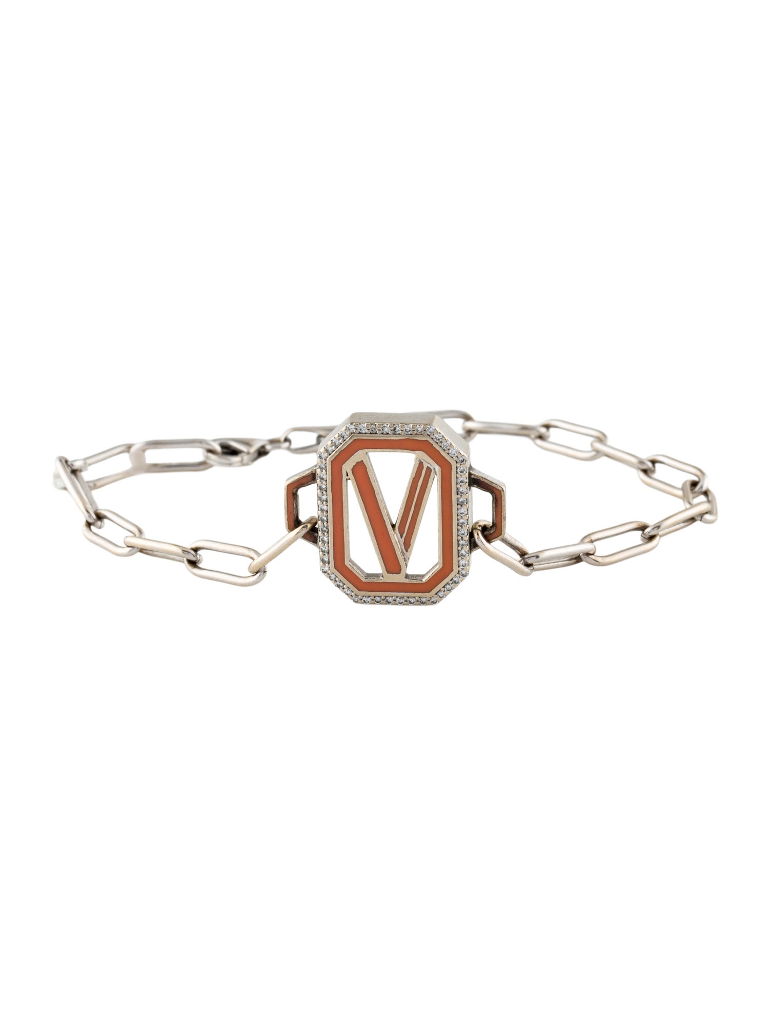 Colette Jewelry Diamond & Enamel 'Gatsby' Initial 'V' Bracelet