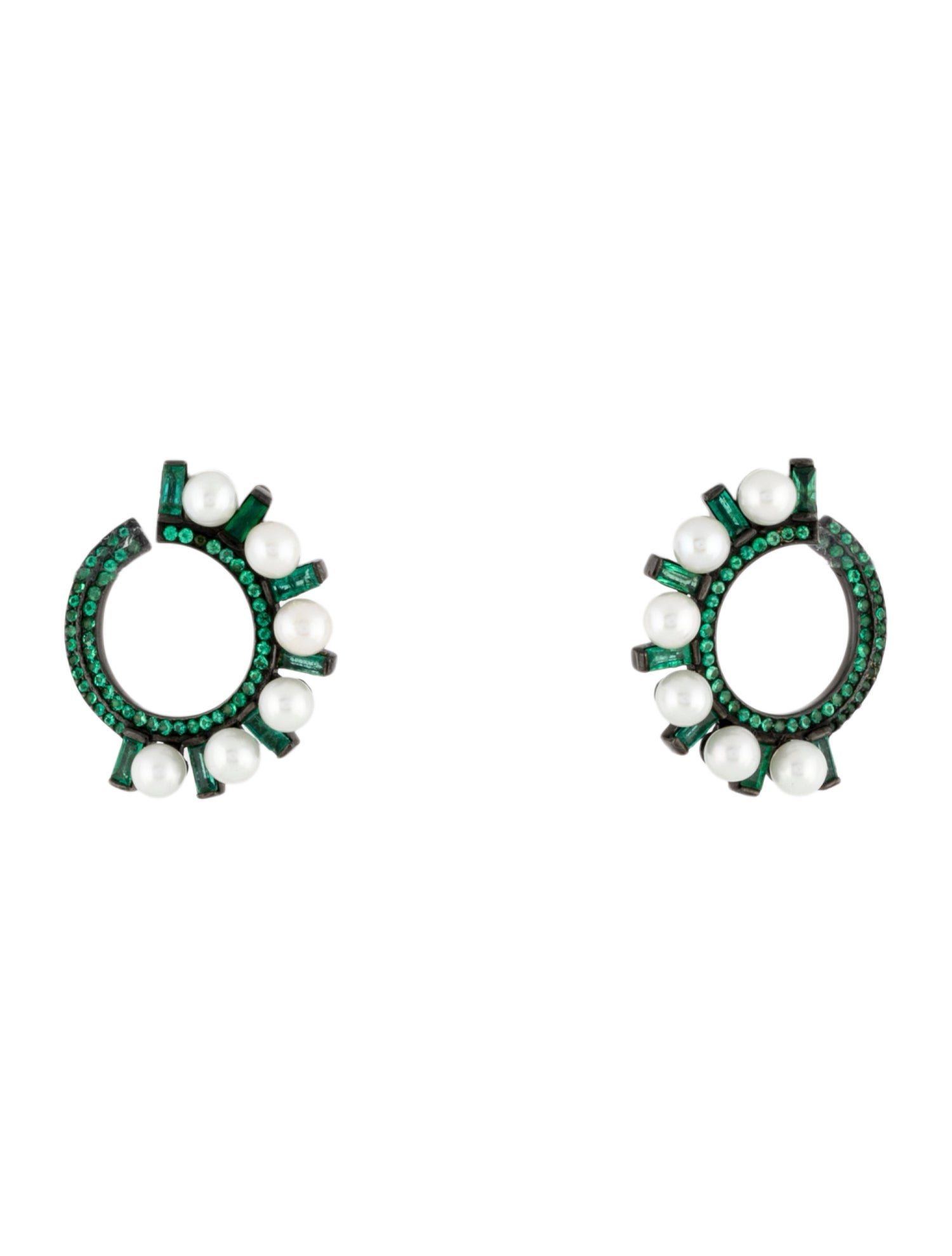 Colette Jewelry 18K Pearl & Emerald Swirl Earrings