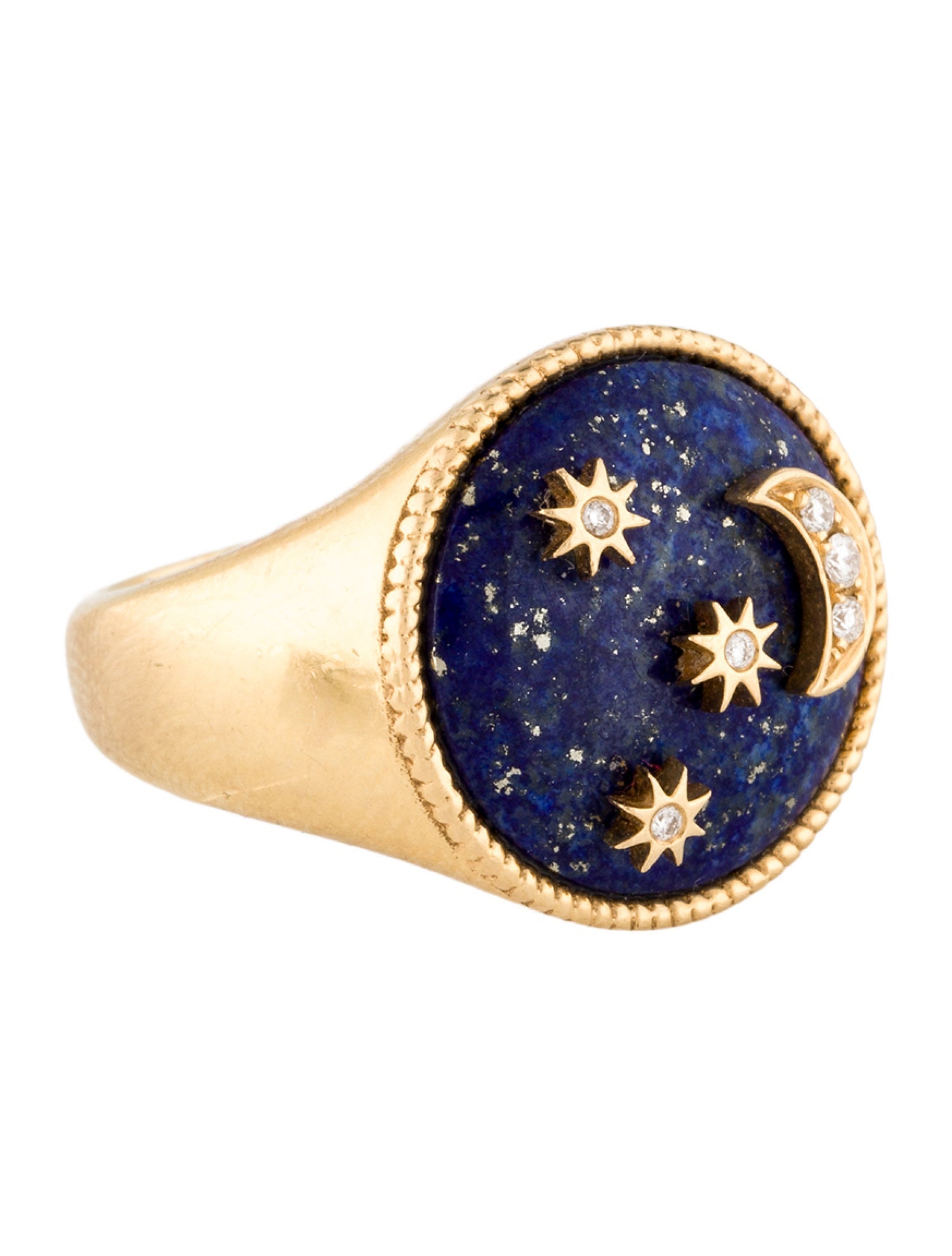 Colette Jewelry 18K Lapis Lazuli & Diamond Moon and Stars Signet Ring