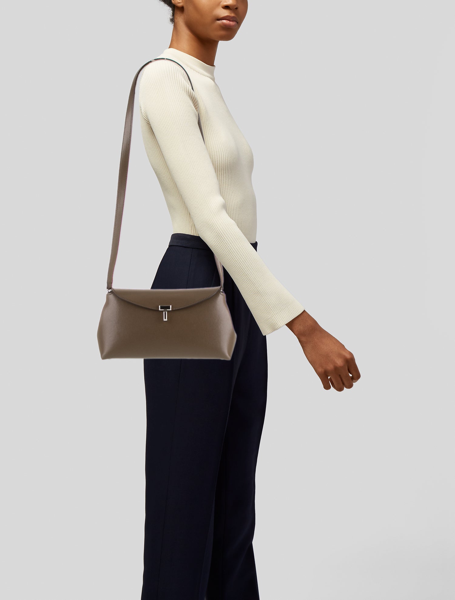 TOTEME Totême T-Lock top handle ash Leather Crossbody Bag - Brown