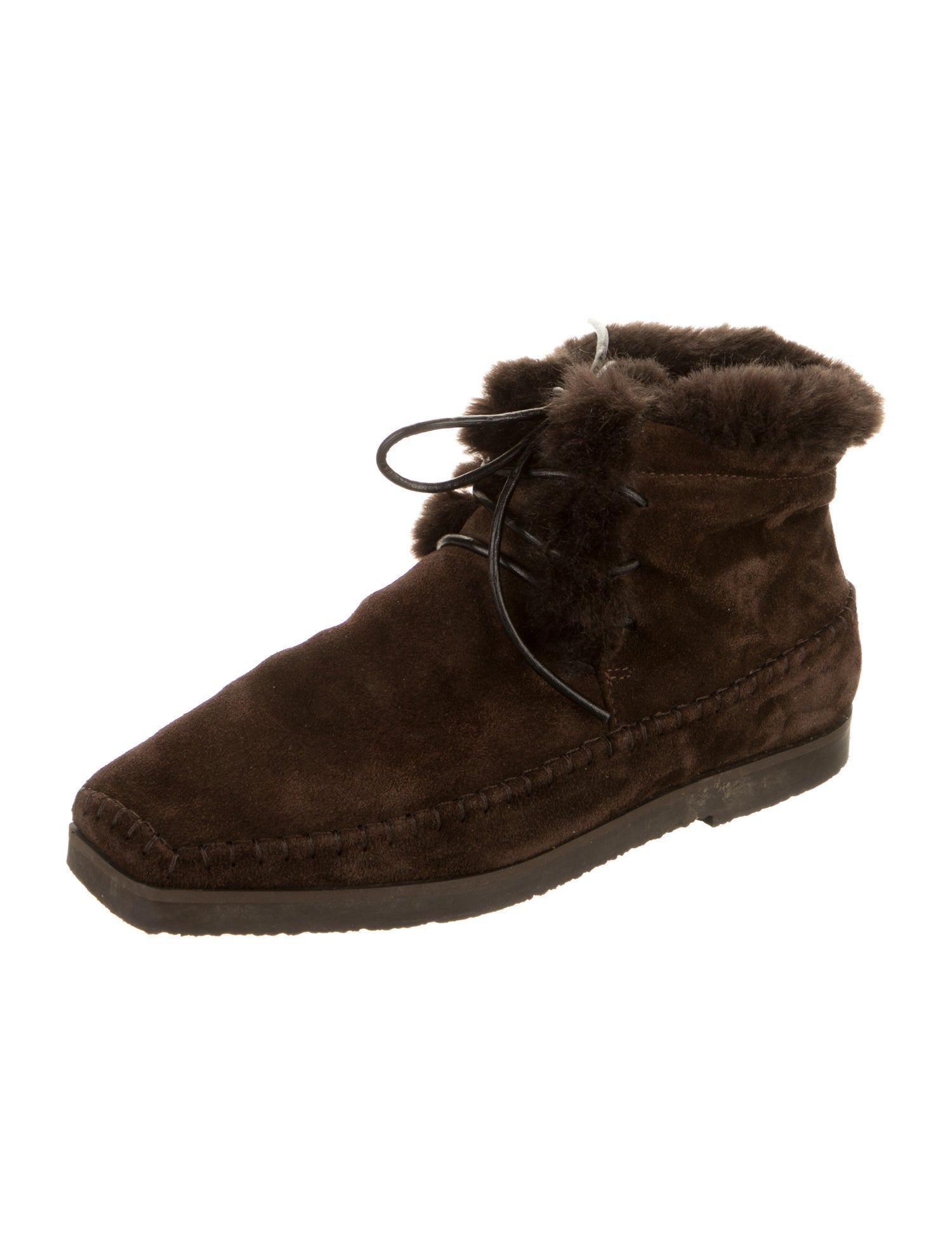 TOTEME Suede Whipstitch Trim Lace-Up Boots