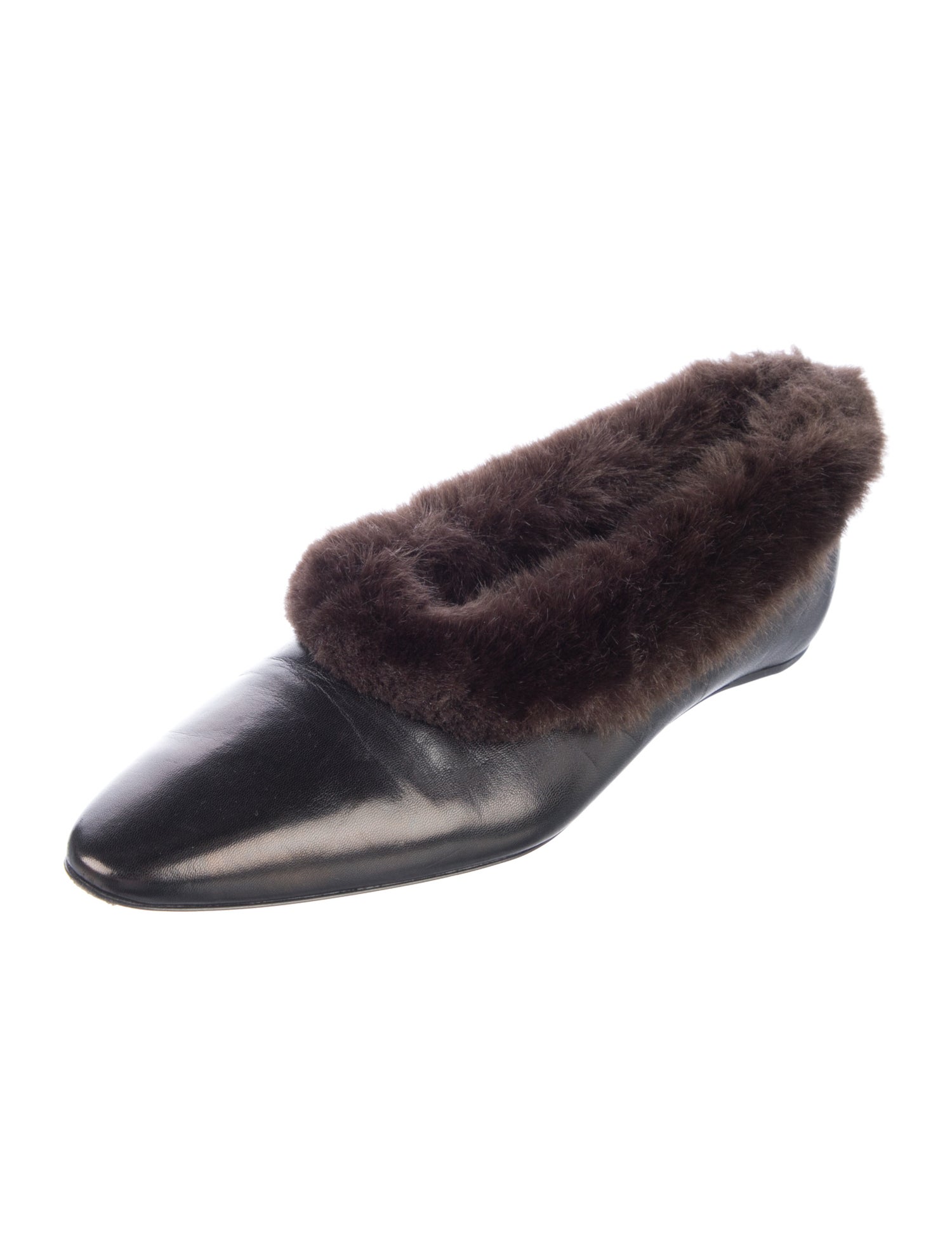 TOTEME Leather Faux Fur Trim Flats