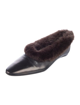 TOTEME Leather Faux Fur Trim Flats