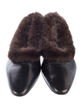 TOTEME Leather Faux Fur Trim Flats