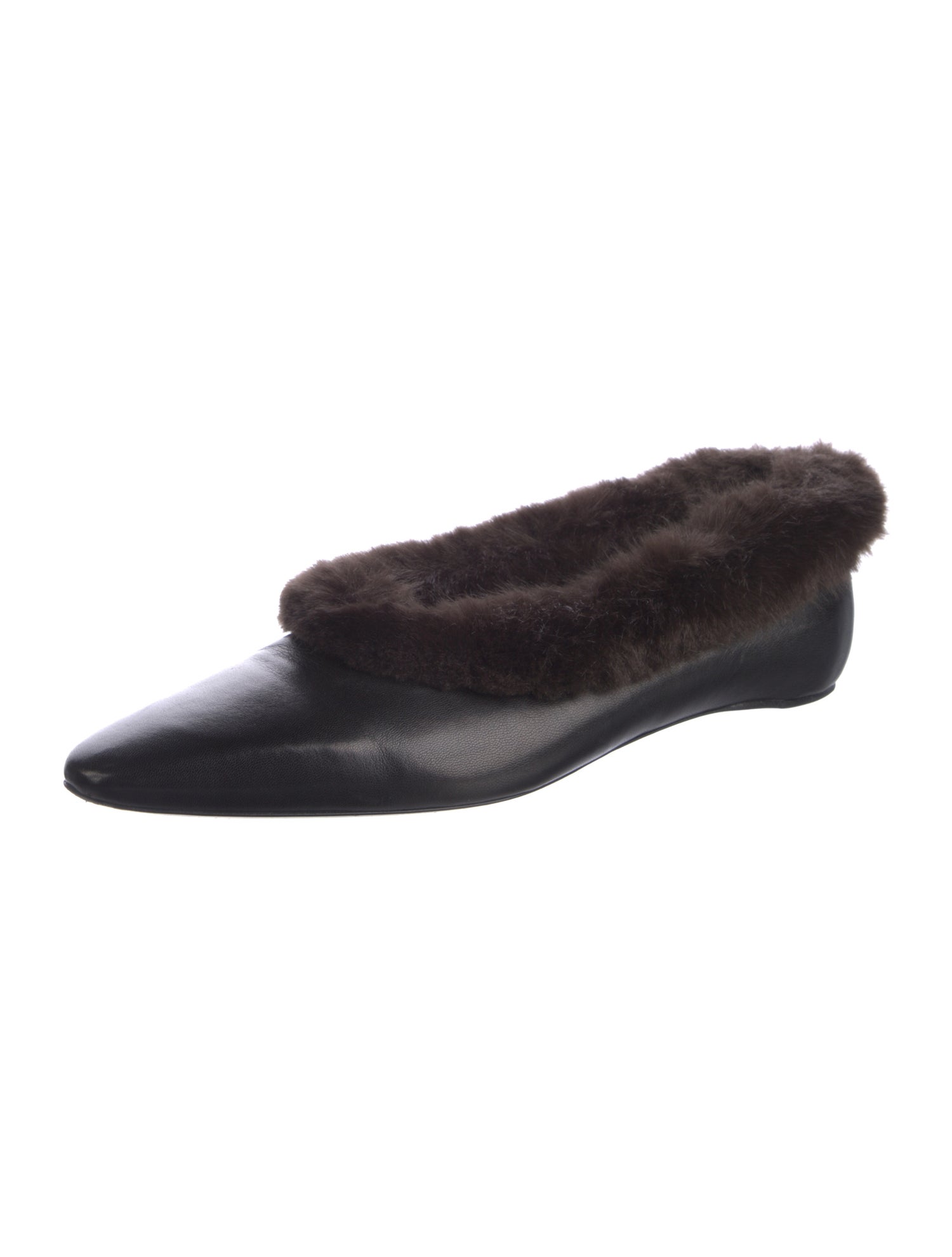 TOTEME Leather Faux Fur Trim Flats