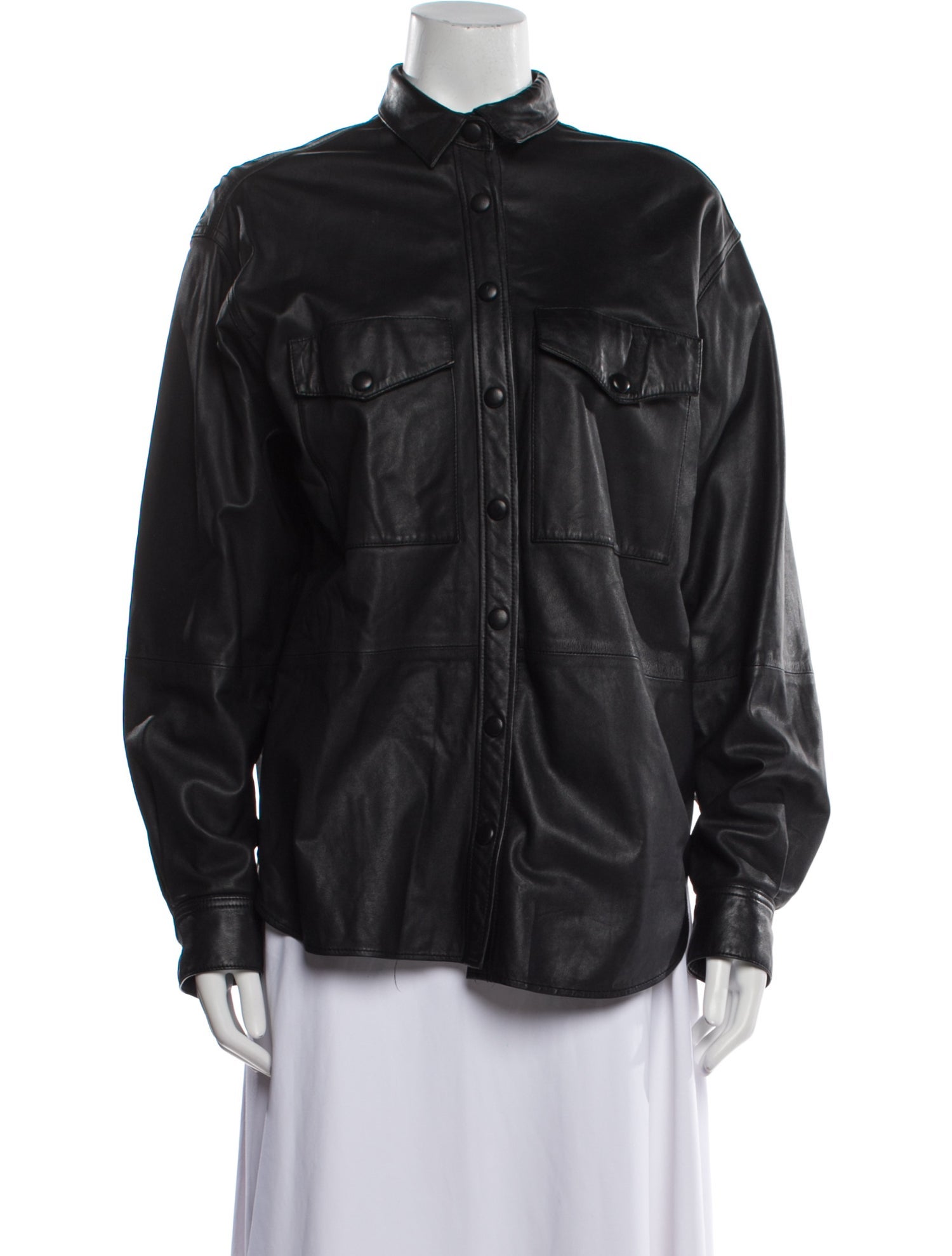 TOTEME Leather Long Sleeve Button-Up Top