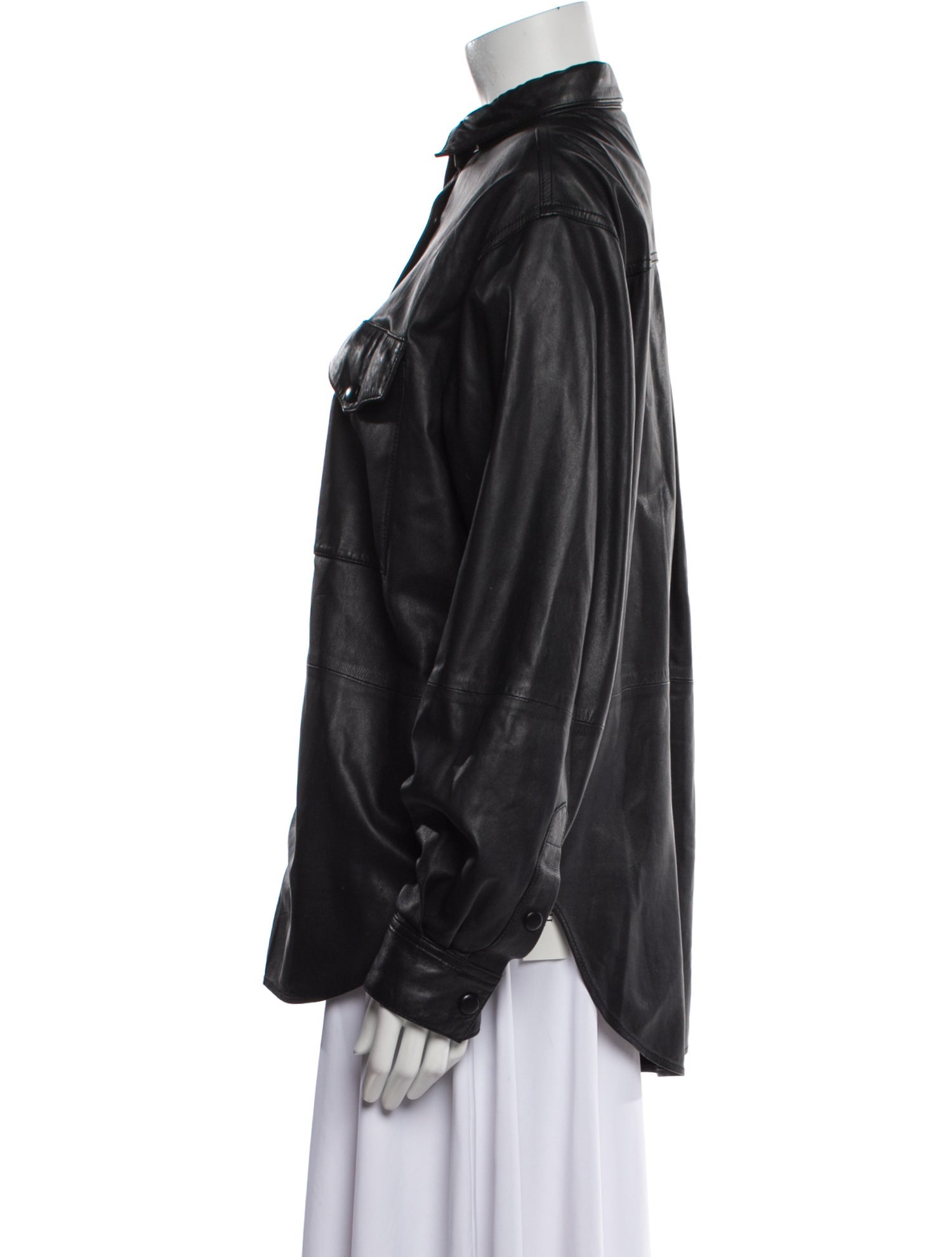 TOTEME Leather Long Sleeve Button-Up Top