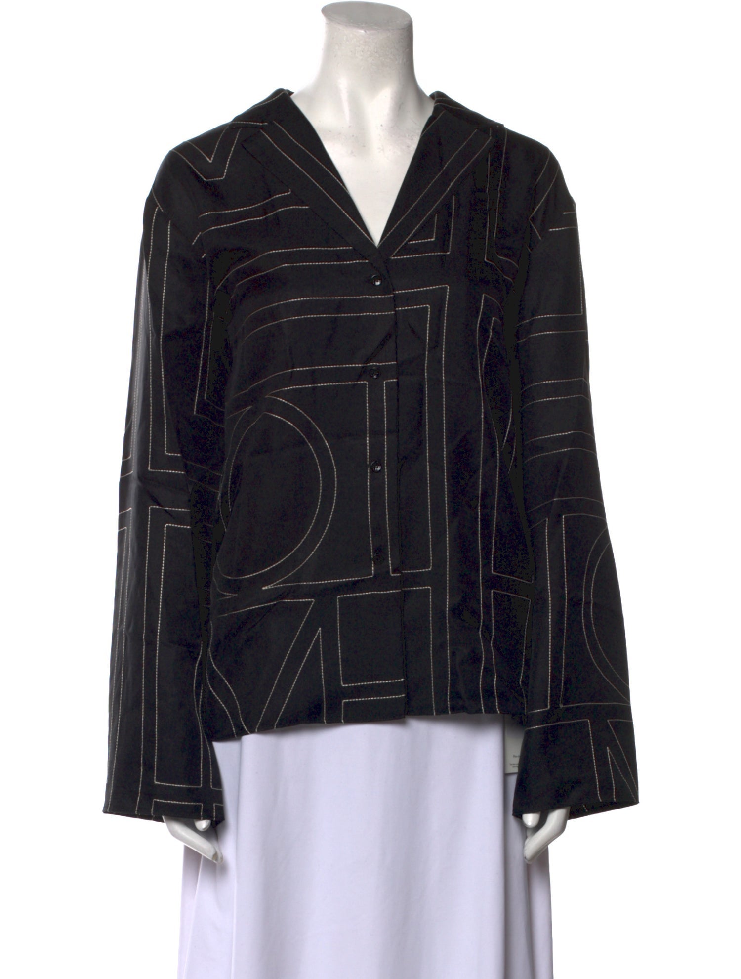 TOTEME Monogram Long Sleeve Silk Nightgown