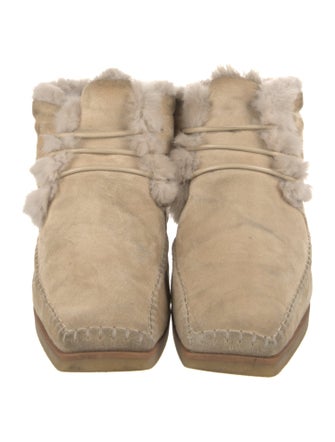 TOTEME Suede Fur Trim Lace-Up Boots